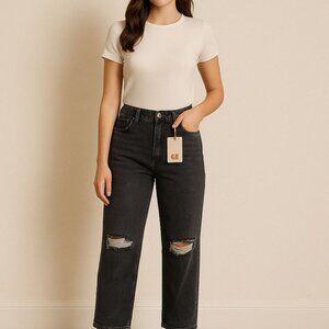 GB High Waisted Baggy Jeans Size 13 Distressed Black Denim Casual Rip Streetwear